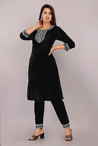 Women Kurti and Pant Set Viscose Rayon Black Colour With Zari Embroidery-thumb3