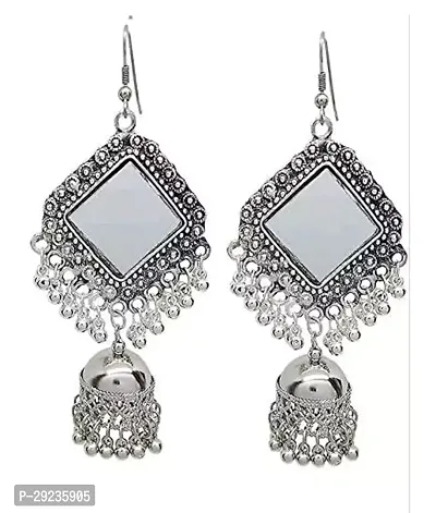 Silver Alloy Agate Jhumkas Earrings For Women