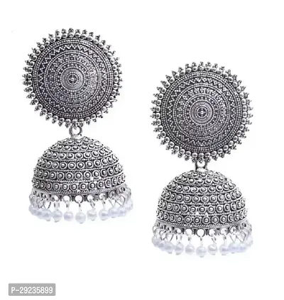 Silver Alloy Beads Jhumkas Earrings For Women-thumb0