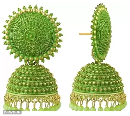 Green Alloy Beads Jhumkas Earrings For Women-thumb0