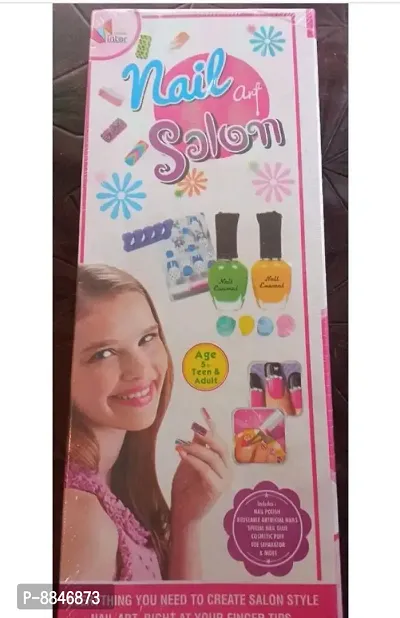 Nail Art Saloon ( Includes: REUSABLE ARTIFICAL NAILS, SPECAIL NAIL GLUE, COSMETIC PUFF TOE SEPARATOR  MORE