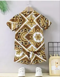 Elegant Brown Cotton Silk Printed Shirts with Shorts For Boys-thumb1