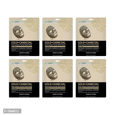 MIRABELLE COSMETICS KOREA Gold + Charcoal Dual System Facial Sheet Mask (Pack of 6)