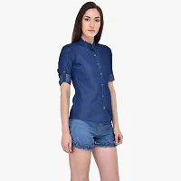 Stylish Fancy Roll- Up Sleeves Solid Denim Regular Fit Shirt Combo For Women Pack Of 2-thumb1
