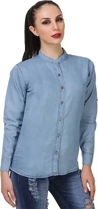 Stylish Fancy Denim Solid Regular Fit Shirt For Women-thumb3