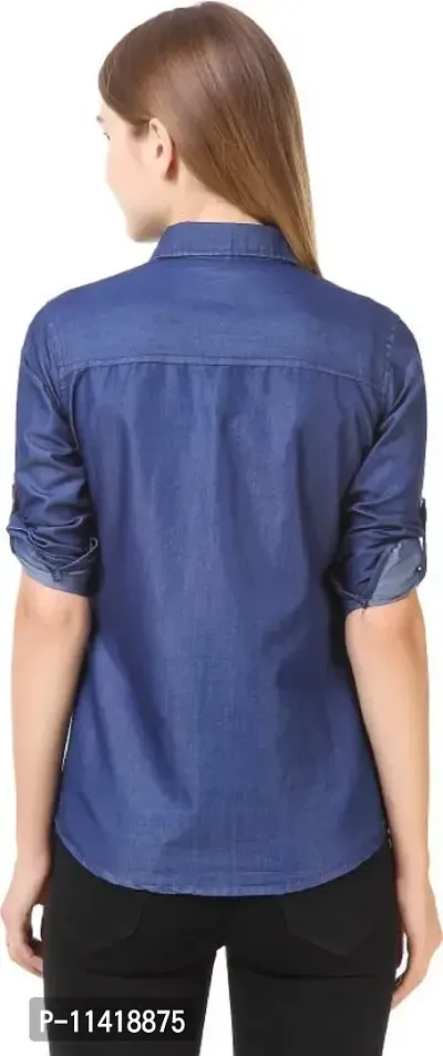 Stylish Fancy Denim Solid Regular Fit Shirt For Women-thumb2
