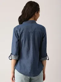 Stylish Fancy Denim Solid Regular Fit Shirt For Women-thumb1