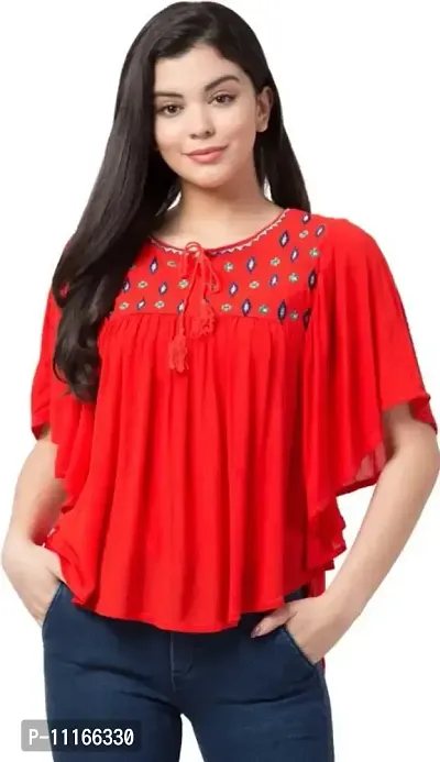 Elegant Red Rayon Embroidered Top For Women