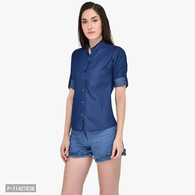 Stylish Fancy Roll- Up Sleeves Solid Denim Regular Fit Shirt Combo For Women Pack Of 2-thumb4