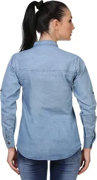 Stylish Fancy Denim Solid Regular Fit Shirt For Women-thumb1