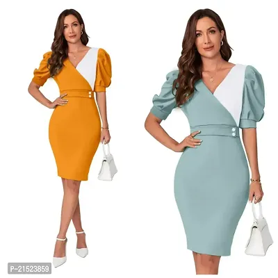 Stylish Knitted Polyester Self Pattern Bodycon Dress Combo For Women Pack Of 2-thumb0