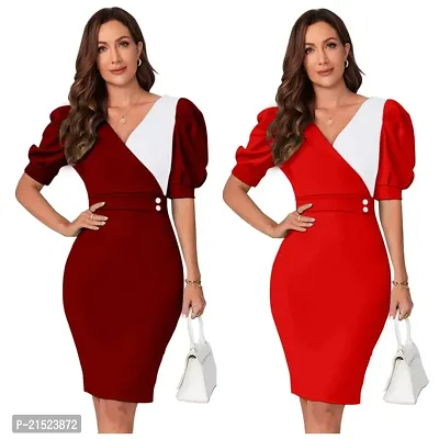 Stylish Knitted Polyester Self Pattern Bodycon Dress Combo For Women Pack Of 2