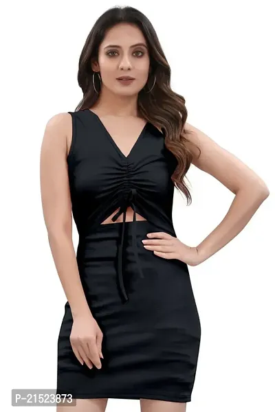 Stylish Knitted Polyester Self Pattern Bodycon Dress For Women-thumb0