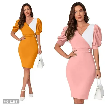 Stylish Knitted Polyester Self Pattern Bodycon Dress Combo For Women Pack Of 2