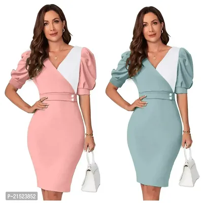 Stylish Knitted Polyester Self Pattern Bodycon Dress Combo For Women Pack Of 2