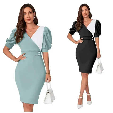 Stylish Knitted Self Pattern Bodycon Dress Combo For Women Pack Of 2