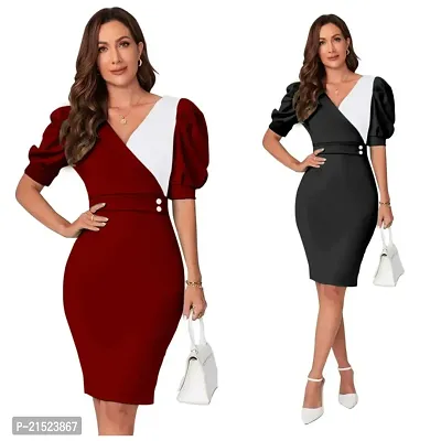 Stylish Knitted Polyester Self Pattern Bodycon Dress Combo For Women Pack Of 2