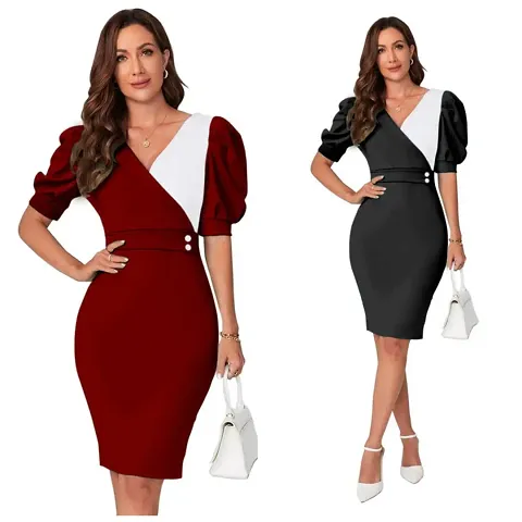 Stylish Knitted Self Pattern Bodycon Dress Combo For Women Pack Of 2