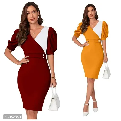 Stylish Knitted Polyester Self Pattern Bodycon Dress Combo For Women Pack Of 2