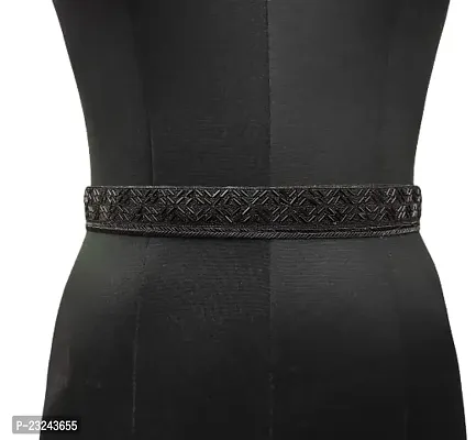 Purala Cloth embroidery saree Kamarband Belly Waist Hip Belt stretchable for wedding {Black}-thumb0