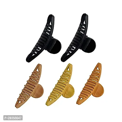 Airclip Medium-Size Black, Wooden Color Imported Acrylic Material Stone Butterfly Hair Clips For Women (Pack of 5 Pc, Black, Wooden Colour) | Hair Clutchers