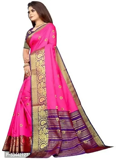 Stylish Pink Chiffon Woven Design Saree with Blouse piece For Women-thumb3