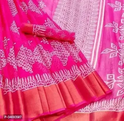 Stylish Pink Cotton Silk Self Pattern Saree with Blouse piece For Women-thumb0