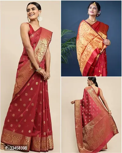 Stylish Red Art Silk Saree With Blouse Piece For Women-thumb0