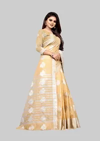 Stylish Cream Cotton Silk Saree With Blouse Piece For Women-thumb2