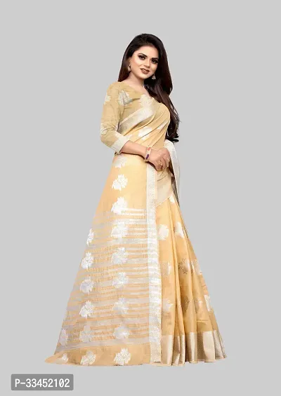 Stylish Cream Cotton Silk Saree With Blouse Piece For Women-thumb3