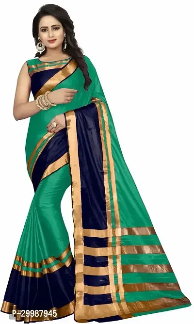 Stylish Green Cotton Silk Saree with Blouse piece For Women-thumb0