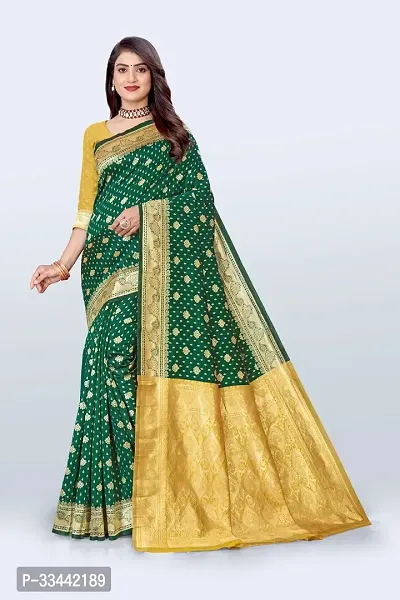 Stylish Green Art Silk Woven Design Saree with Blouse piece For Women