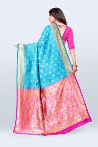 Stylish Blue Art Silk Woven Design Saree with Blouse piece For Women-thumb1