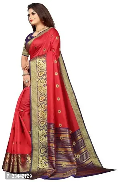 Stylish Red Chiffon Woven Design Saree with Blouse piece For Women-thumb3