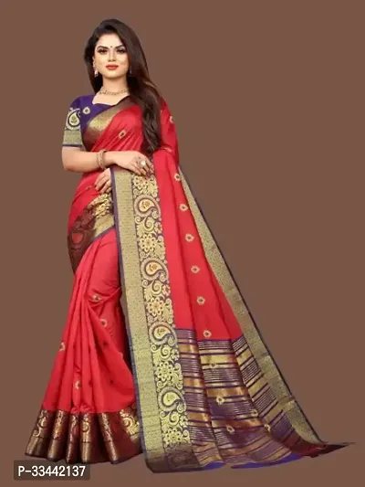 Stylish Red Georgette Woven Design Saree with Blouse piece For Women