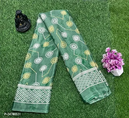 Stylish Green Silk Blend Saree with Blouse piece For Women