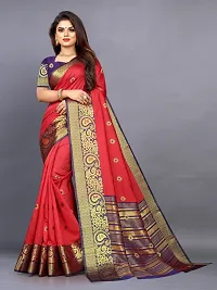 Stylish Red Georgette Woven Design Saree with Blouse piece For Women-thumb1