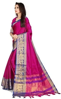 Stylish Pink Cotton Blend Woven Design Saree with Blouse piece For Women-thumb2