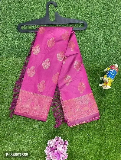 Stylish Pink Silk Blend Saree With Blouse Piece For Women