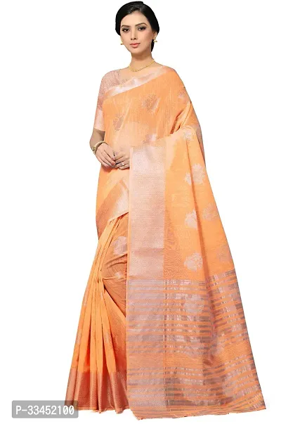 Stylish Orange Cotton Silk Saree With Blouse Piece For Women-thumb0