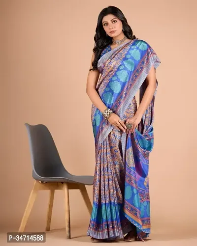 Beautiful Crepe Printed  Saree with Blouse piece For Women-thumb0