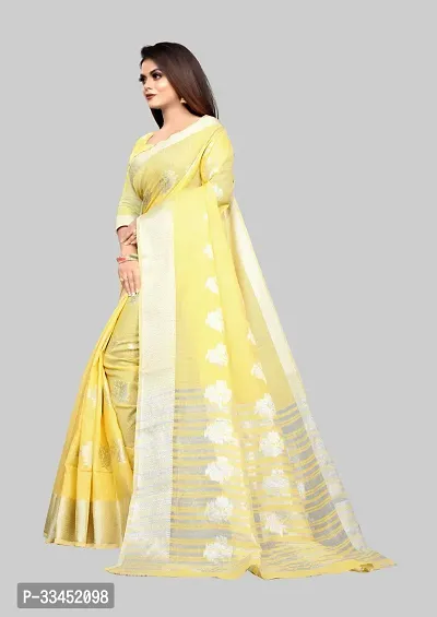 Stylish Yellow Cotton Silk Saree With Blouse Piece For Women-thumb3