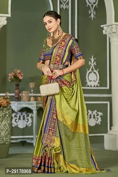 Stylish Cotton Silk Olive  Saree with Blouse piece For Women-thumb0