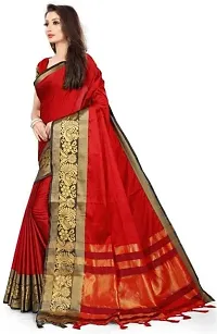 Stylish Red Cotton Blend Woven Design Saree with Blouse piece For Women-thumb2