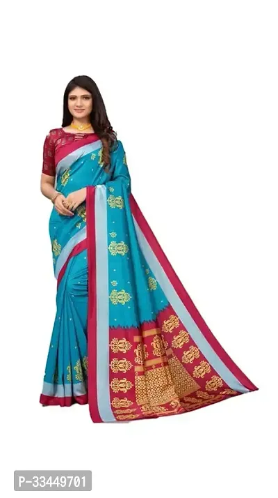 Stylish Blue Art Silk Saree With Blouse Piece For Women