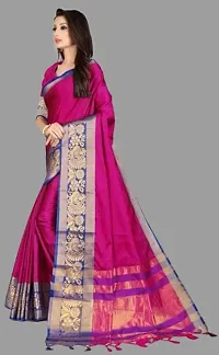 Stylish Purple Cotton Blend Woven Design Saree with Blouse piece For Women-thumb2