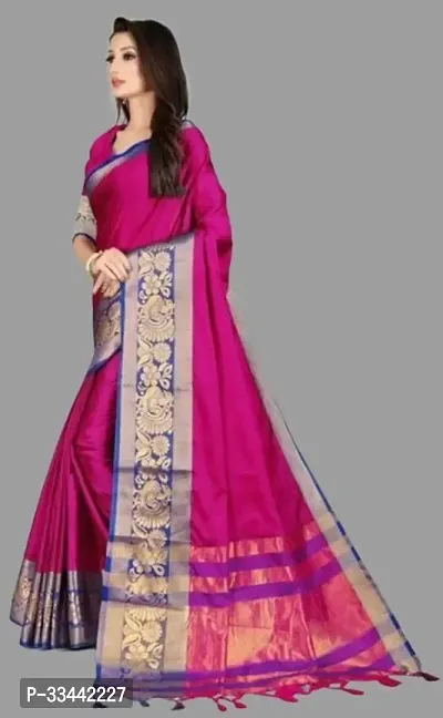 Stylish Purple Cotton Blend Woven Design Saree with Blouse piece For Women-thumb3