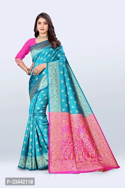 Stylish Blue Art Silk Jacquard Saree with Blouse piece For Women