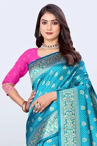 Stylish Blue Art Silk Jacquard Saree with Blouse piece For Women-thumb2