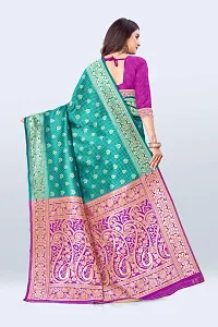 Stylish Sea Green Art Silk Jacquard Saree with Blouse piece For Women-thumb1